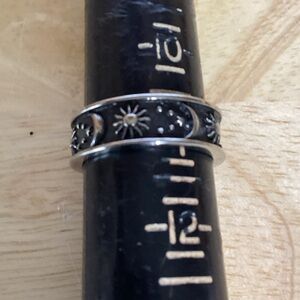 Silver Sun & Moon Band Ring - Black Accented